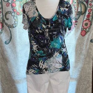 Alex Marie Multicolor Abstract Blouse